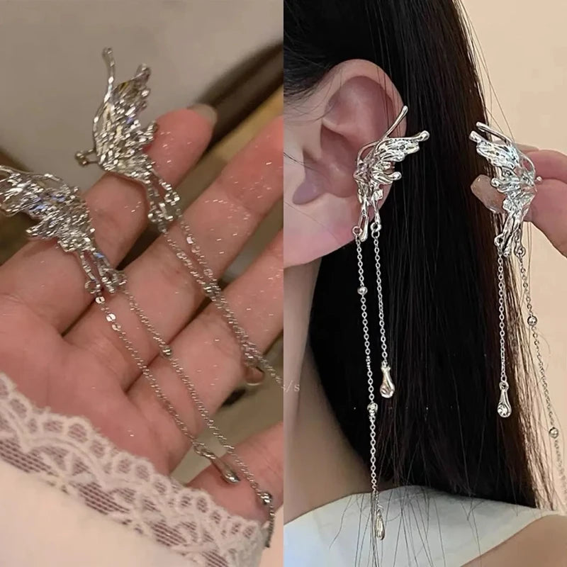 Elegant Butterfly Tassel Clip Earrings for No Piercing Fashion - Smarsty