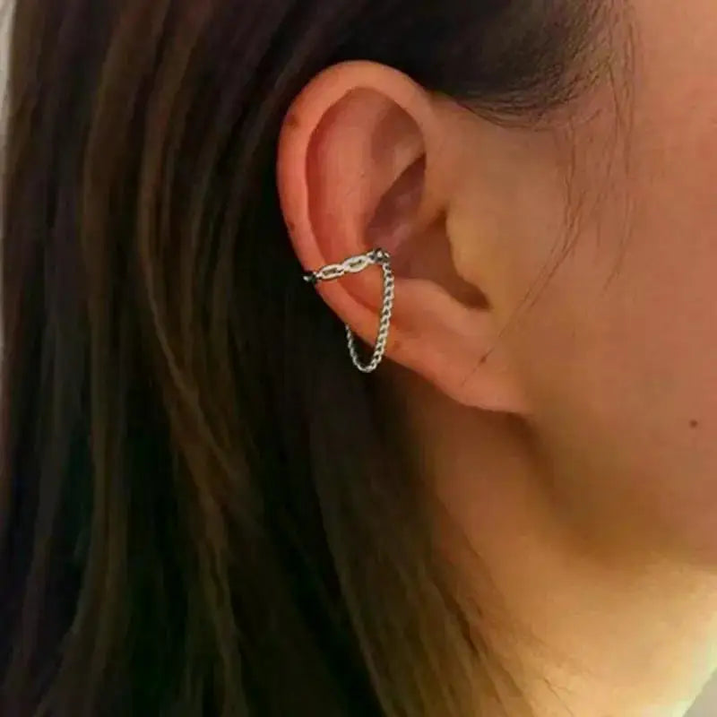 Minimalist Fake Piercing Ear Cuff Earrings with Tassel Design - Smarsty