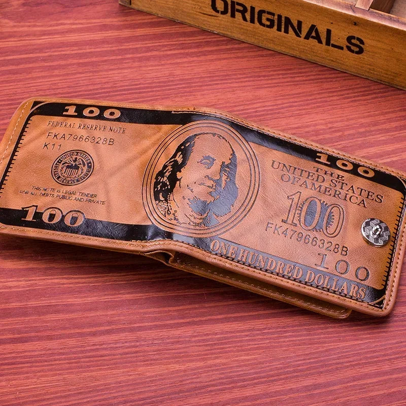 Fashion Wallets With 100 US Dollar Pattern Wallet Male Leather Photo Card Holder Large Capacity - Smarsty
