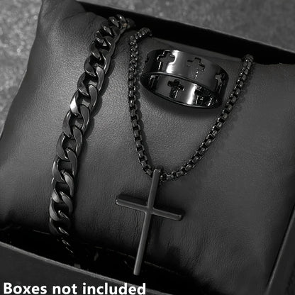 Men's 3 Piece Alloy Jewelry Set with Cross Pendant - Smarsty