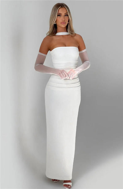 Mozision Scarf Collar Strapless Sexy Maxi Dress For Women Fashion Off-shoulder Backless Bodycon Club Party Long Dress Elegant - Smarsty