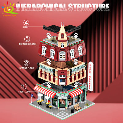 HUIQIBAO Toys MOC City Corner Coffee Shop Architecture Style Street View Micro Building Blocks for Children Construction Bricks - Smarsty