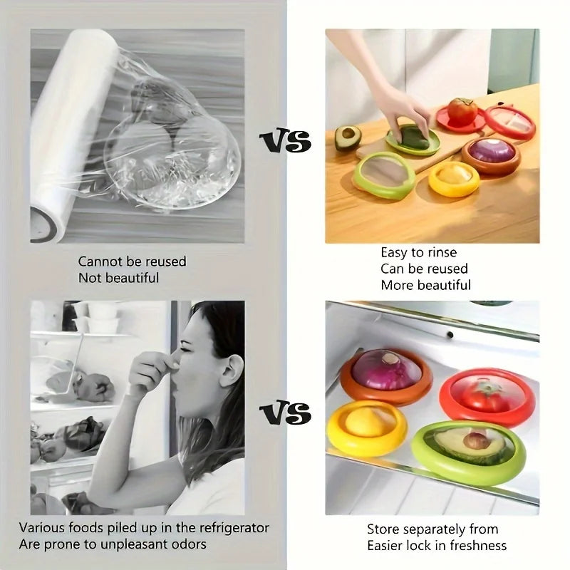 1/4Pcs Silicone Lid Vegetable Crisper Food Storage Box for Scallion  Fruits Kitchen Storage Organization Reusable Accessories