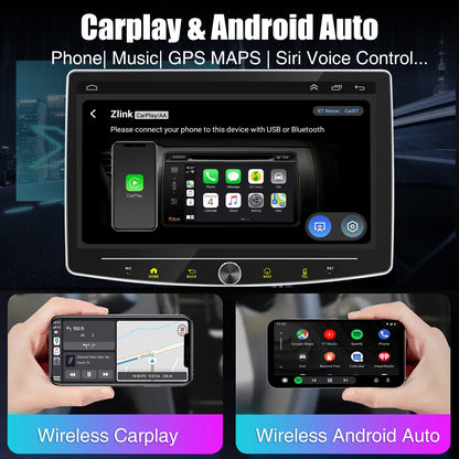 4+64GB Single 1 Din Android 14.0 10.1" Universal Wireless Carplay Car Stereo Radio Multimedia Player GPS Navi WIFI Android Auto