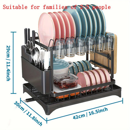Dish Drying Rack, 2 Tier Large Dish Drying Rack for Kitchen Counter with Drainboard Stainless Steel Dish Drainer for Dish&Cup