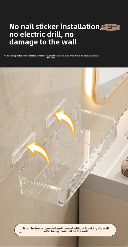 Wall mounted cosmetic and skincare storage rack for bathroom no need for drilling Multi functional kitchebathroom storage rackra by Smarsty