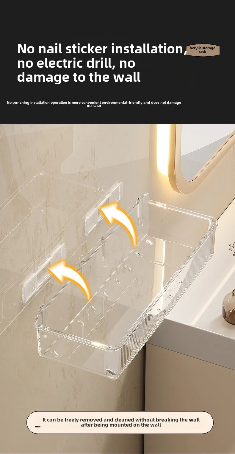 Wall mounted cosmetic and skincare storage rack for bathroom no need for drilling Multi functional kitchebathroom storage rackra by Smarsty