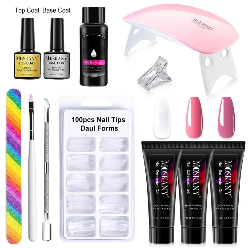 Poly Nail Gel Set With 6W LED Lamp For Beginners - Smarsty