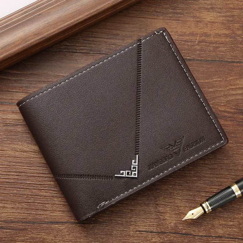 Men's wallet, leather short multiple card holder, wallet, credit card, ID card holder, casual men's business men's double fold - Smarsty