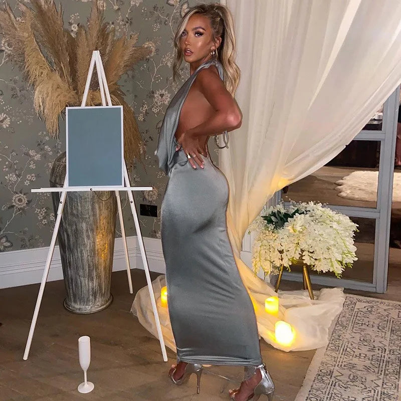 Dulzura Autumn Women Halter Backless Midi Dress For Women Bodycon Sexy Party Elegant Outfits Evening Birthday Clothes Y2K 2024 - Smarsty