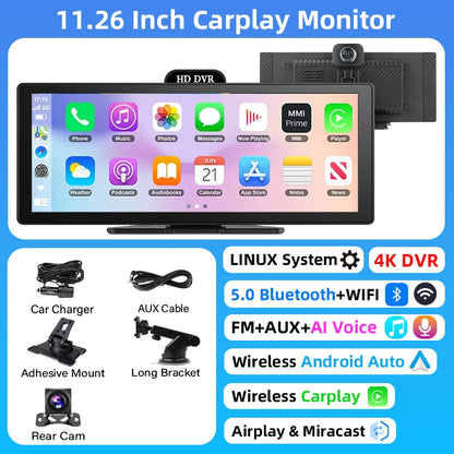 4K Dash Cam With Dual Lens GPS Navigation Wireless CarPlay - Smarsty