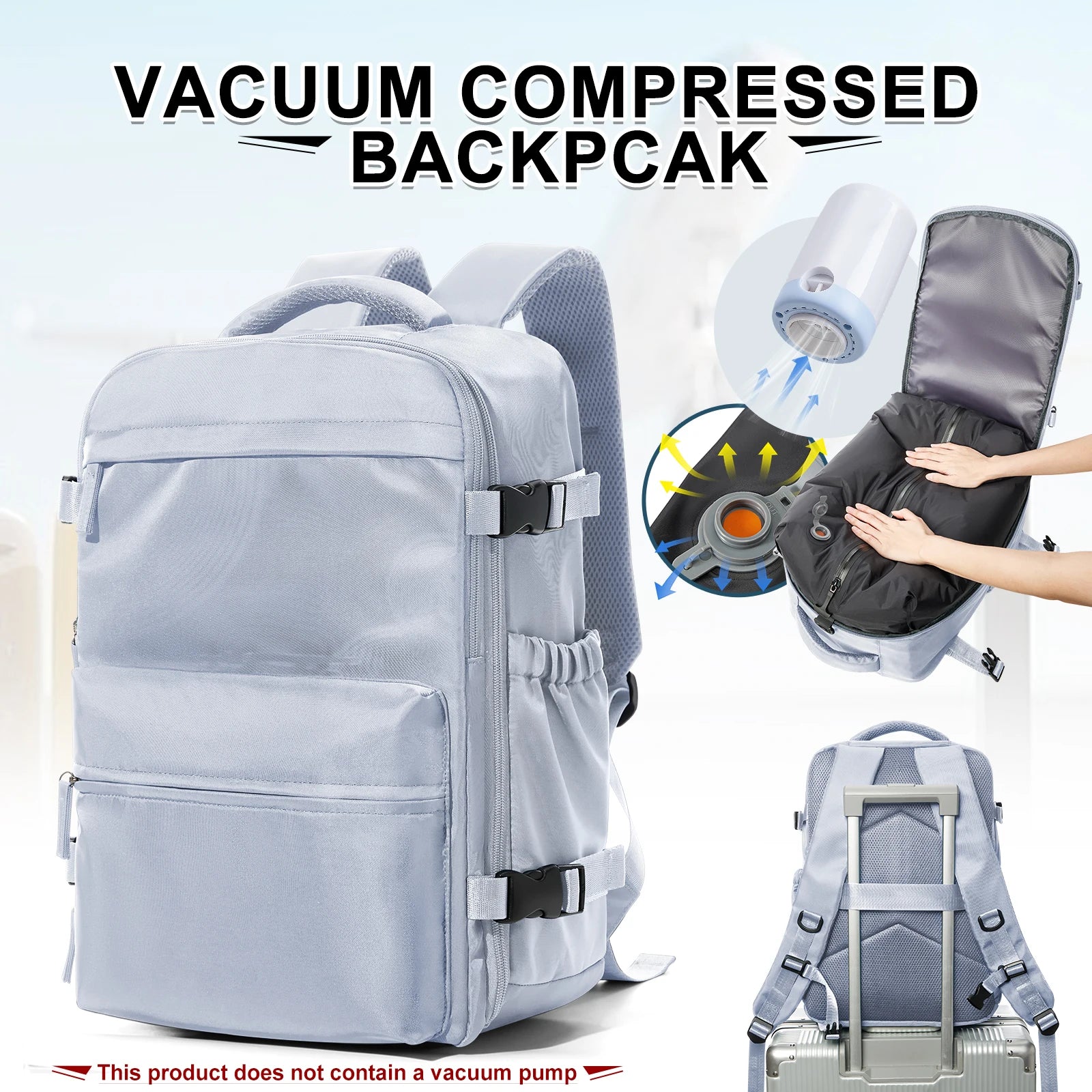 Fashion College Backpack Men Vacuum Compression Backpack, Women Men 15.6in Laptop Backpack Expand Hiking Vacuum Travel Backpack - Smarsty