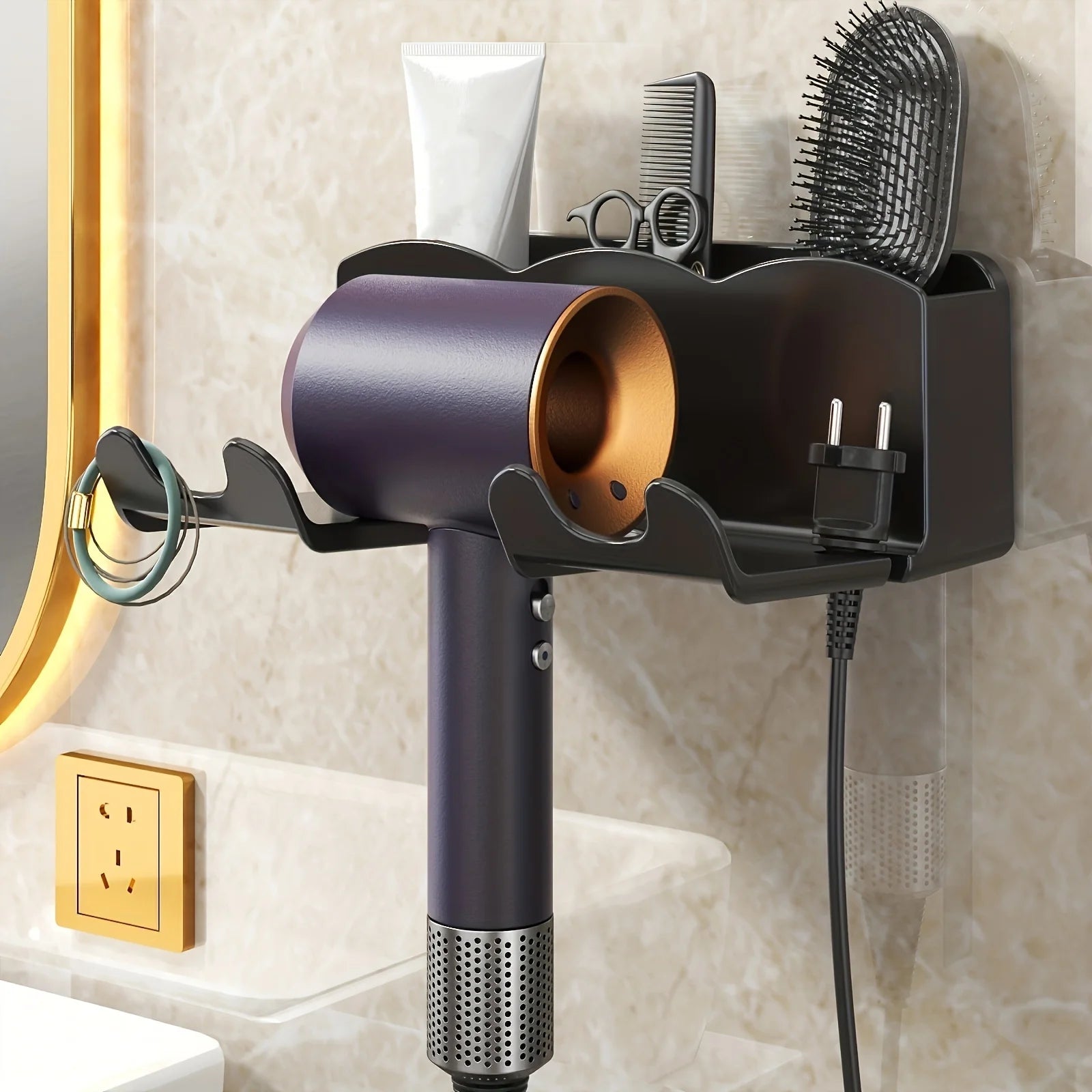 1pc Hair dryer storage rack, non perforated bathroom wall mounted bracket, bathroom air duct storage - Smarsty