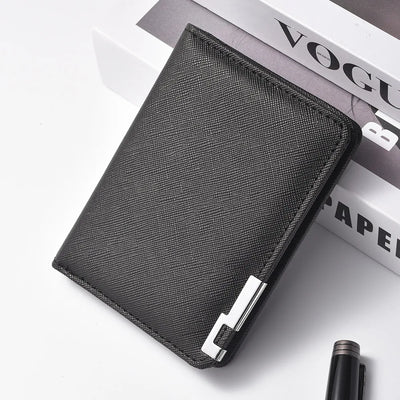 Black Faux Leather Small Slim Business-Style Wallet - Multiple Card Slots, Credit Card and Driver's License Holder, Geometric In - Smarsty