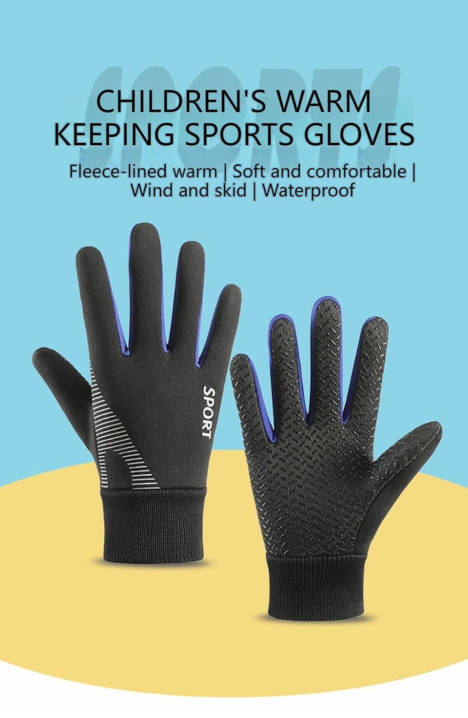 NOFOXO Winter Kids Warm Gloves Water-resistant Sports Gloves Thick Plush Lining Cold Weather Childrens Cycling Gloves Boys Girls