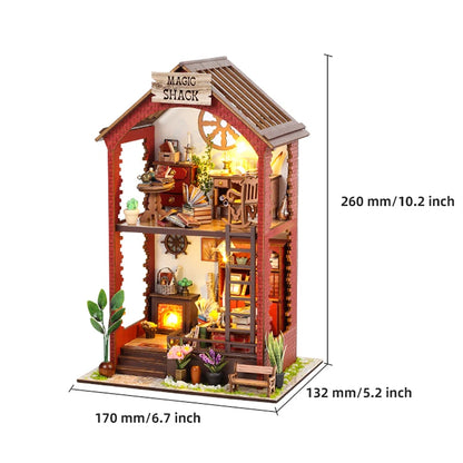 DIY Book Nook Shelf Insert Kit 3D Wooden Puzzle Doll House Assembly Building Model Bookends With Furniture LED Light Xmas Gifts by Smarsty