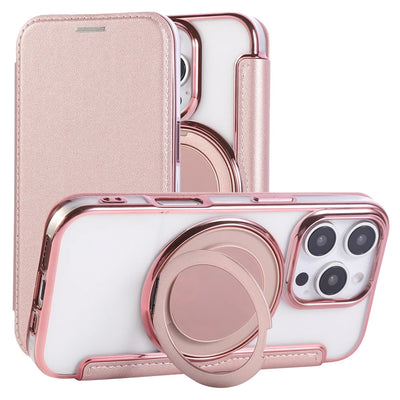 Flip Leather Wallet Rotating Fold Stand Magnetic Phone Case For iPhone 15 16 17 Pro Max 16E 14 13 12 For Magsafe Clear Cover