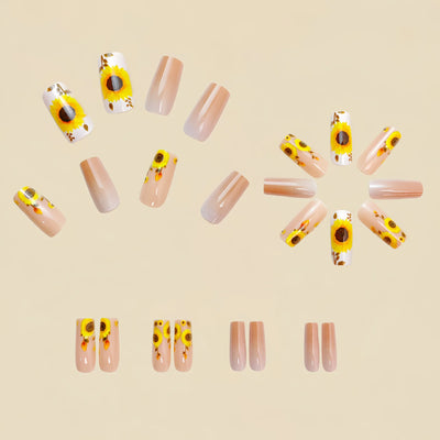24 Piece Medium Long Fake Nails with Peach Flower Design - Smarsty