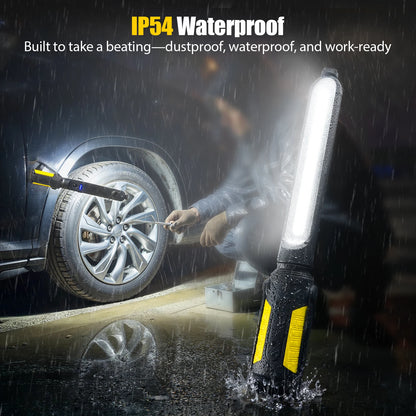 Dual Magnetic Work Lights 2 in 1, 2400LM Rechargeable Underhood Light,360° Rotation with Hooks for Car Repair, Garage, Emergency