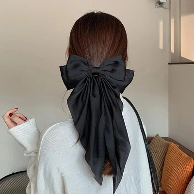 Korean Satin Hair Clips with Big Bowknot for Women - Smarsty