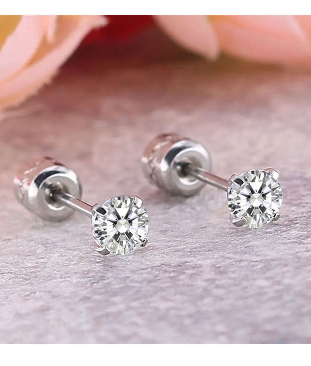 Stainless Steel Crystal Zircon Stud Earrings Hypoallergenic - Smarsty