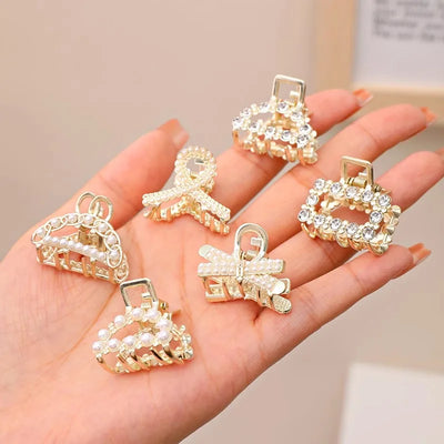 Mini Rhinestone Pearl Hair Claws For Women Sweet Geometric - Smarsty