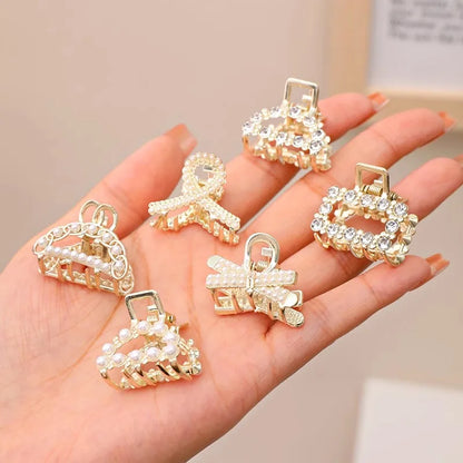 Mini Rhinestone Pearl Hair Claws For Women Sweet Geometric - Smarsty