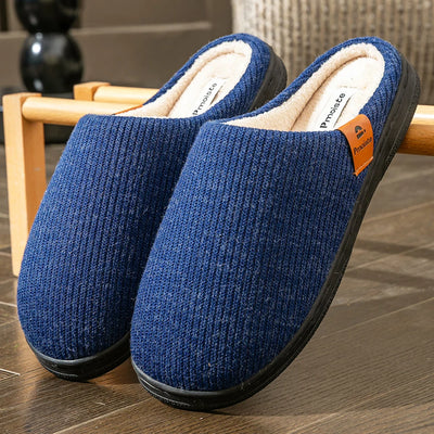 Memory Foam Cushion Slippers men Suede TPR Sole Platform Warm Soft Non Slip Stripe Comfortable Indoor Shoes Knited - Smarsty