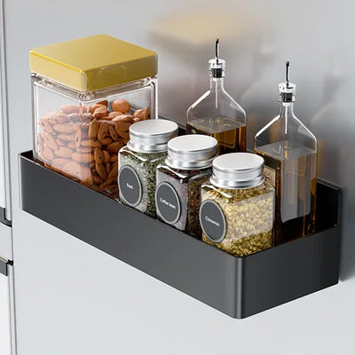 Strong Magnetic Shelves 2 Layers Black White Storage Rack Kitchen Plastic Spice Seasoning Organizer for Refrigerator Microwaves by Smarsty