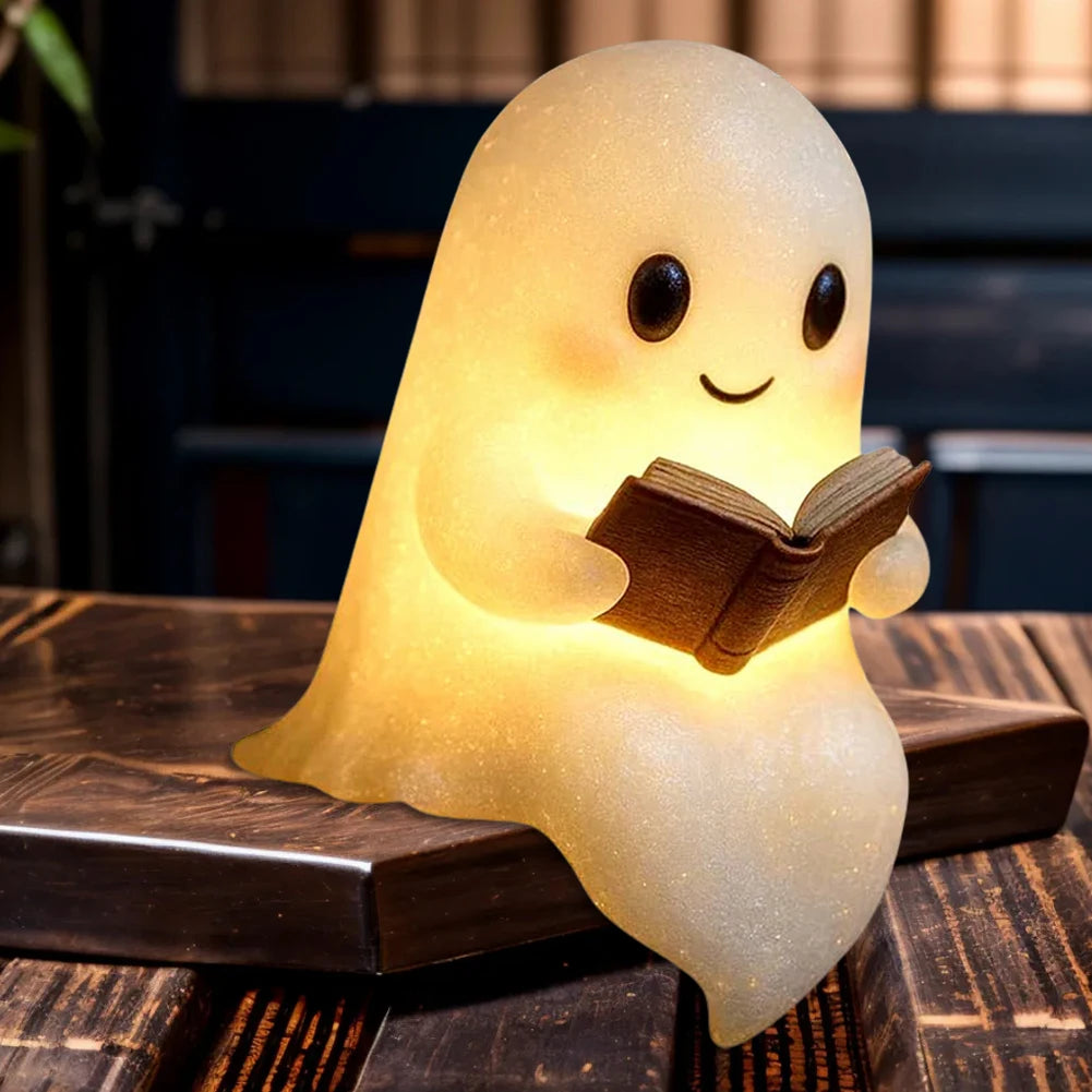 Cute Ghost Reading Book Lamp Halloween Ghost Night Light Halloween Decor for Bedroom Study Room Readers