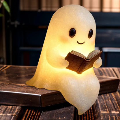 Cute Ghost Reading Book Lamp Halloween Ghost Night Light Halloween Decor for Bedroom Study Room Readers