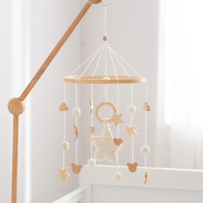 Baby Crib Mobile Bed Bell Rattle Toys Wooden Crochet Stars Pendant Bed Bell Toys Newborn Comfort Crib Bracket Hanging Toys Gifts by Smarsty