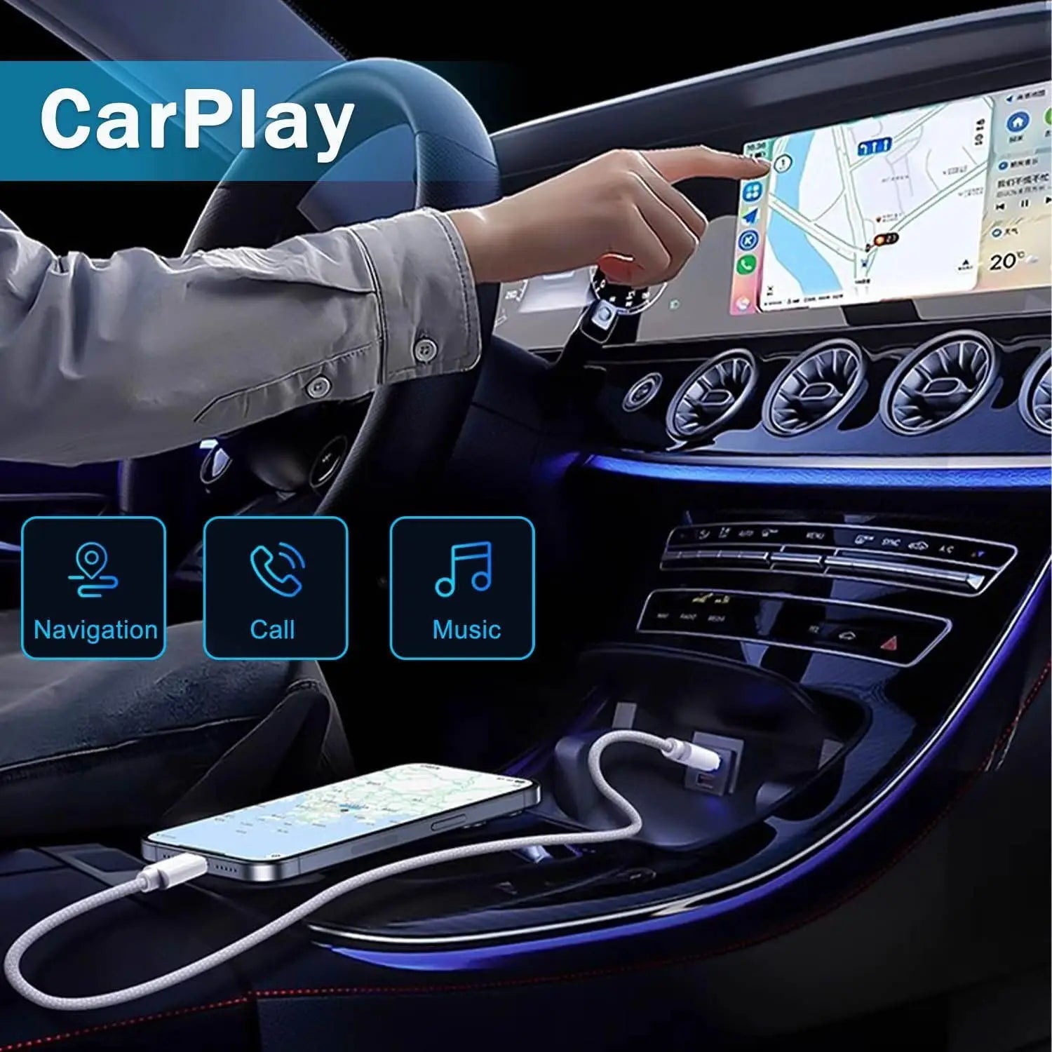 Original 60W USB to USB-C Carplay Fast Charging Cable For Apple iPhone 17 16 Pro Max 15 Plus Type C Charge Xiaomi Samsung Cable - Smarsty