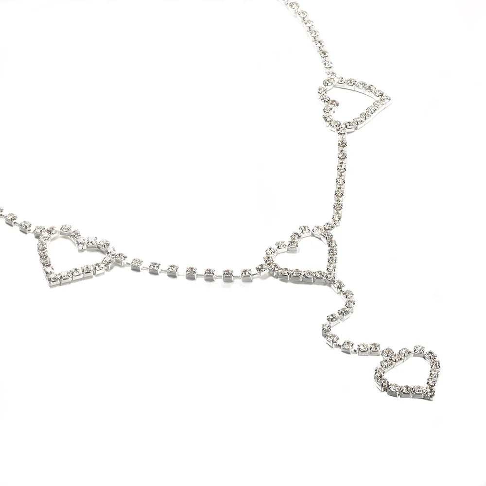 Rhinestone Body Chain Belt with Heart Pendant - Smarsty