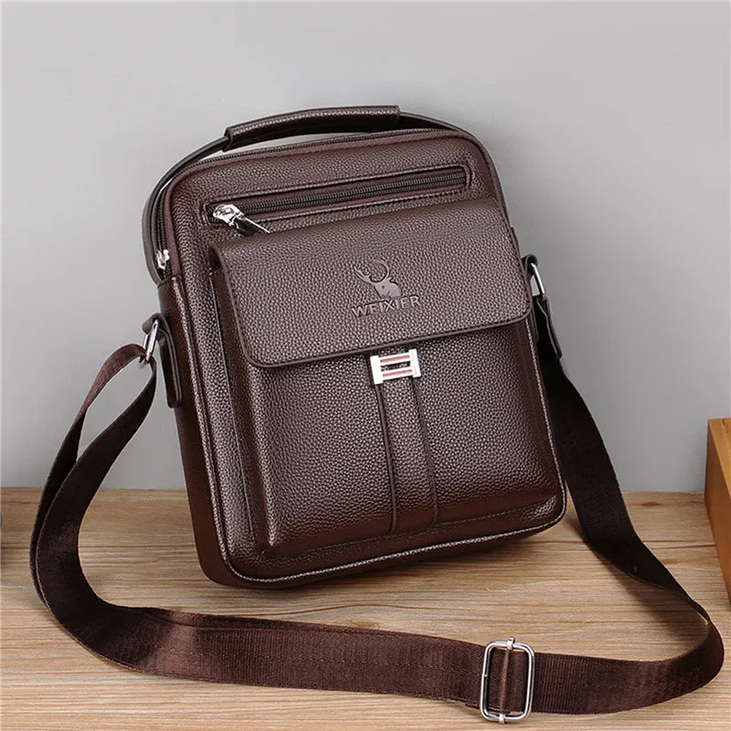 Mens Crossbody Bag Waterproof PU Leather Large Capacity - Smarsty