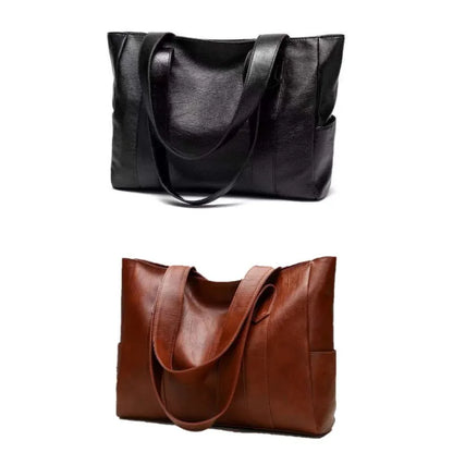 Vintage Large Capacity Tote Bag Vegan Leather For Commute - Smarsty
