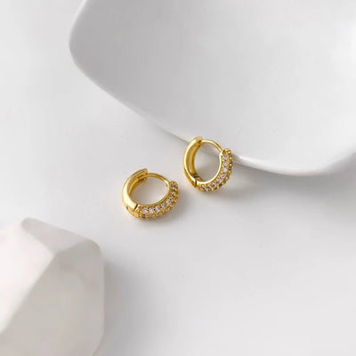 Gold Plated CZ Huggie Hoop Earrings Geometric U Shape - Smarsty