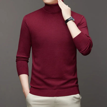 Autumn Mens High Quality Knitted Turtleneck Sweater Slim Fit Long Sleeve Anti-pilling Pullover Solid Color Trend Men Streetwea - Smarsty