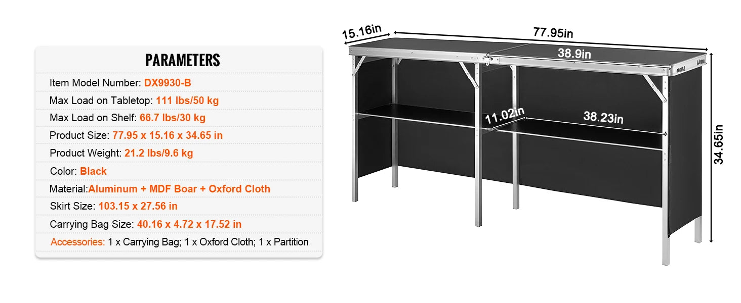 SucceBuy Folding Portable Bar Table Tradeshow Podium Table for Party Picnic Exhibition Include Carrying Case Storage Shelf Skirt