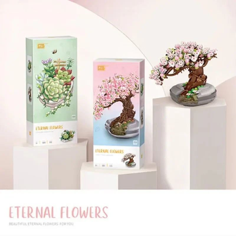 Mini Plant Bonsai Building Block Flower Plant Cherry Blossom Tree Potted Bouquet Model Bricks Home Decoration Toy For Kids Gifts - Smarsty