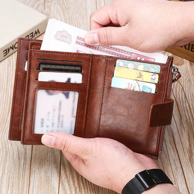 Men's Coin Purse Wallet RFID Anti-theft Man Leather Wallet Zipper Business Card Holder Money Bag Wallet Male - Smarsty