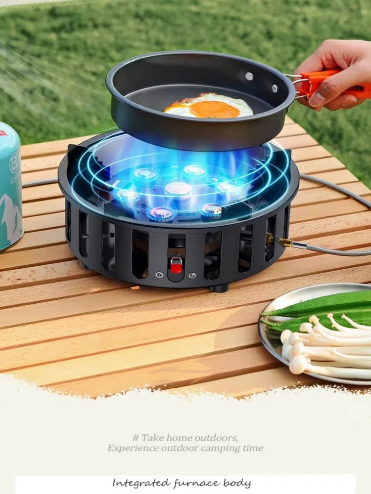 19800W 7-Core High-Power Camping Stove - Windproof Portable Gas Burner with Electronic Ignition for Hiking & Travel