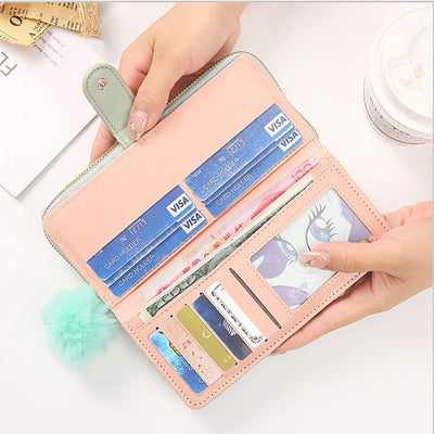 Women Long Wallet Pu Leather Card Holder Large Capacity Hasp Zipper Coin Purse Multi Card Organizer Cell Phone Wristlet Handbag - Smarsty