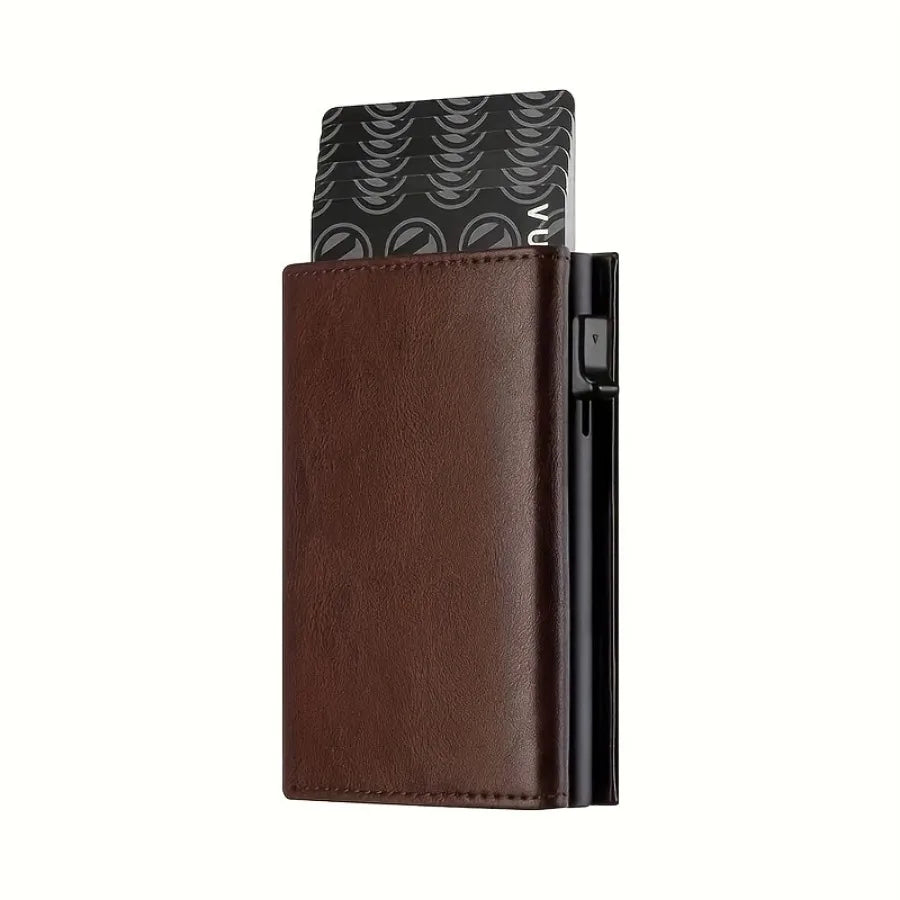 Men's Wallet with Zipper Coin Purse Automatic Pop-up Metal Credit Card Holder Minimalist RFID Blocking Business Card Wallet Idea - Smarsty