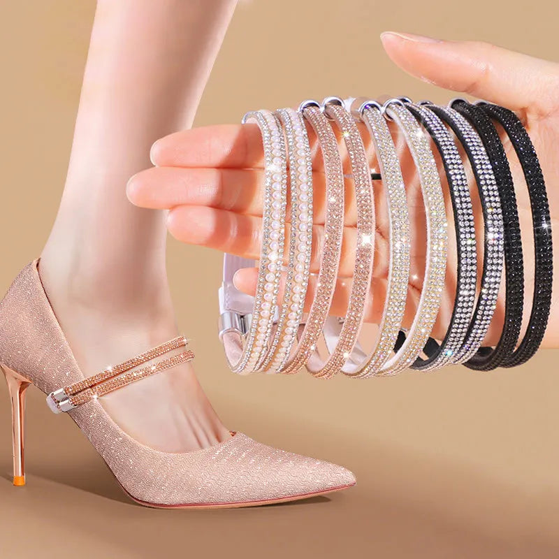 High Heels Shoes Band Anti-loose for Women Diamond Shoelaces Anti-drop Heel Straps Belt Drill Elastic Fixing Belts Rhinestone - Smarsty