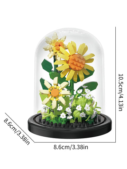 Micro particle building block bouquet handmade gift, children's puzzle toy handmade DIY sunflower desktop decoration ornament