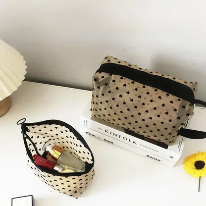 Heart Shaped Nylon Mesh Cosmetic Bag Zipper Organizer - Smarsty