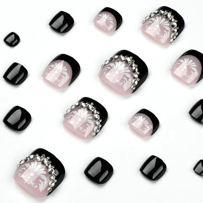 Colorful Flower Press On Nails Set with Glitter - Smarsty