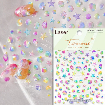 5D Summer Beach Nail Stickers with Shiny Sea Designs - Smarsty