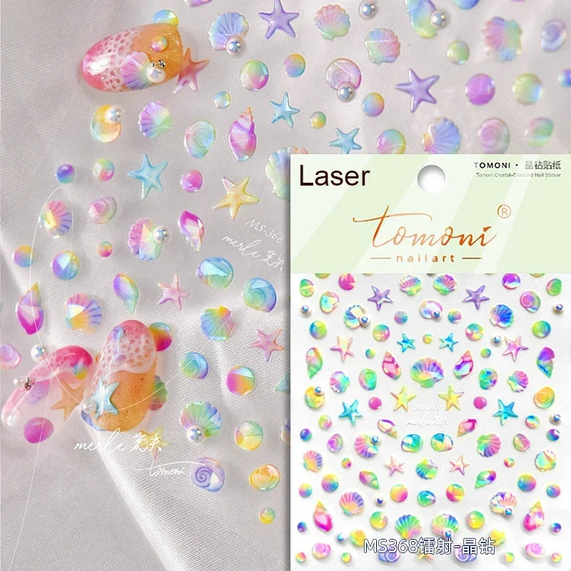 5D Summer Beach Nail Stickers with Shiny Sea Designs - Smarsty
